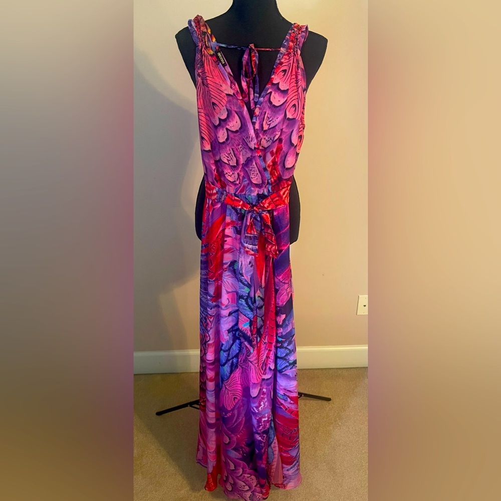 Like New Dolcessa Fiery Plumes Crystal Maxi Dress Built in Shorts Size Small